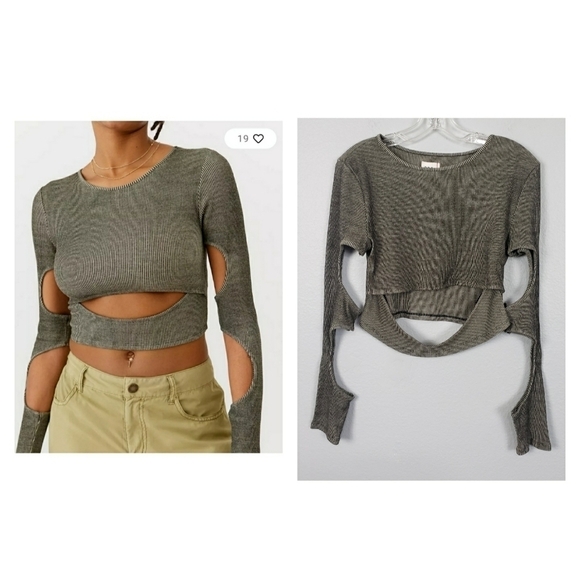 UO BDG Zoe Longsleeve Cutout Top Black Tan Sz L - Picture 1 of 9